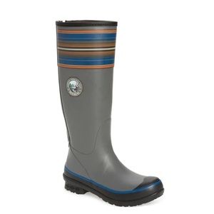 Pendleton Smoke Gray & Blue Stripes Olympic National Park Tall Rain Boots READ